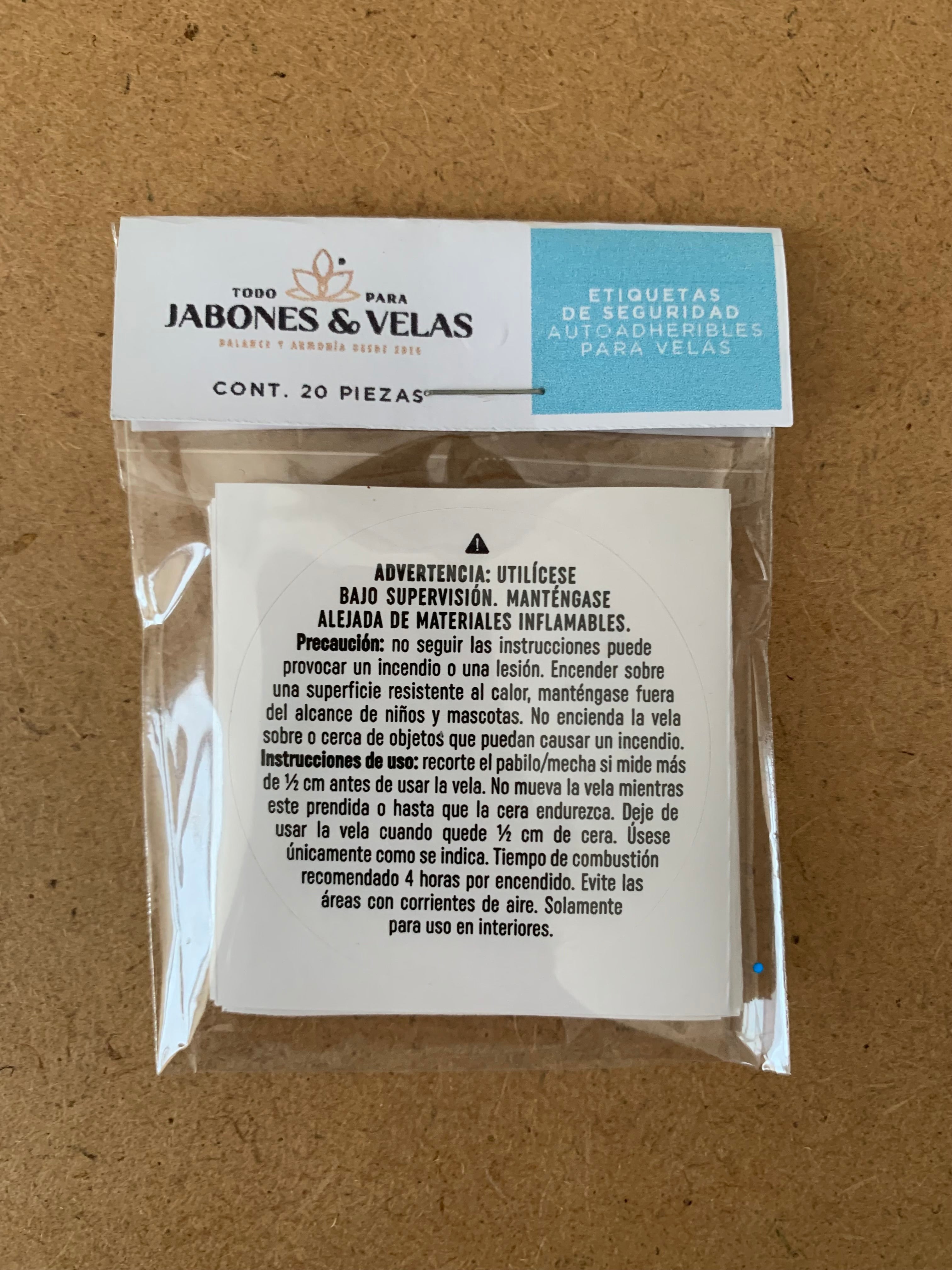 Etiquetas de seguridad para velas