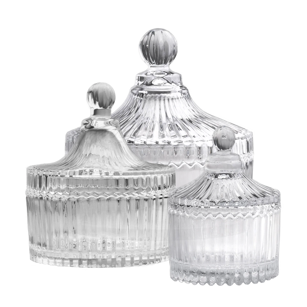 Bomboneras de vidrio con rayas transparente - Mini, mediana y grande