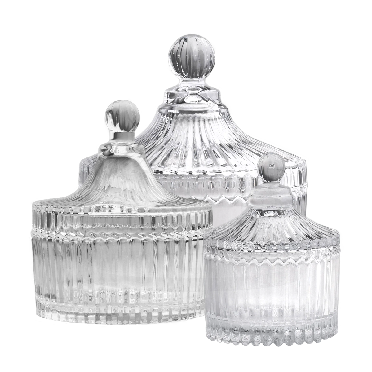 Bomboneras de vidrio con rayas transparente - Mini, mediana y grande