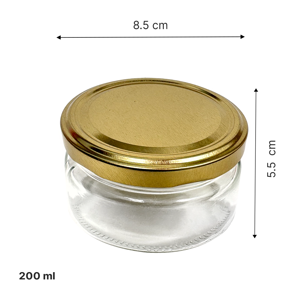 Frasco Jar con tapa dorada - 60, 200 y 300 ml