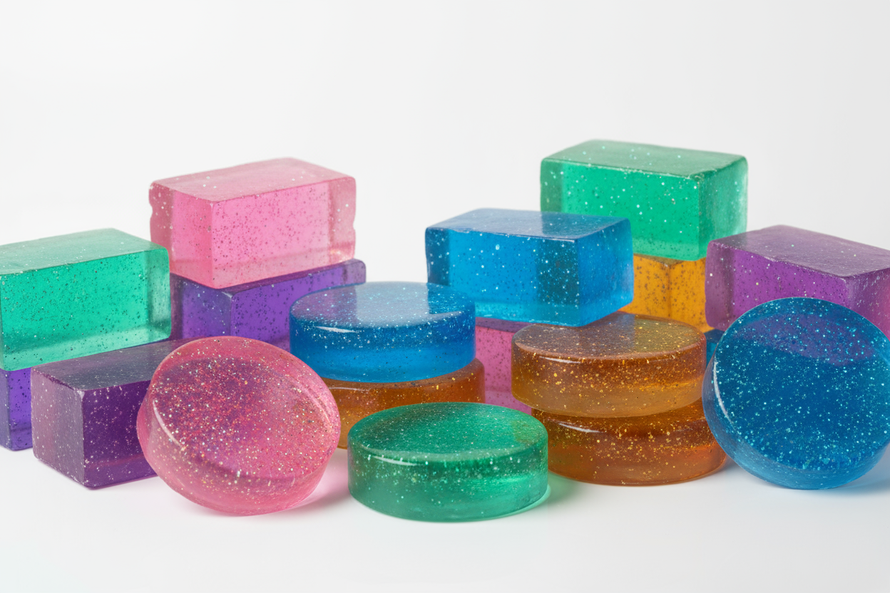Jabones artesanales glicerina de varios colores y unos con glitter