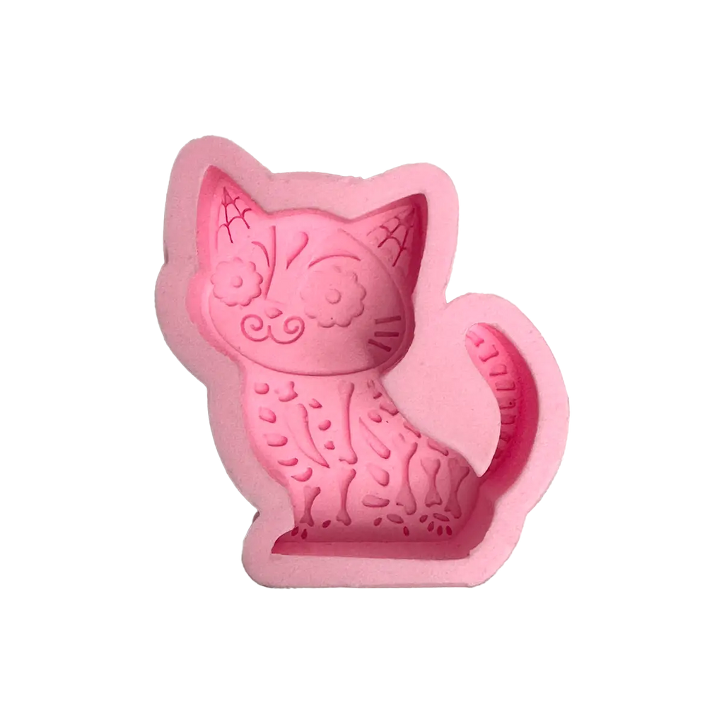 Molde Silicón 3D - Gatito con cola de Día de Muertos  - 7 x 8 x 3 cm