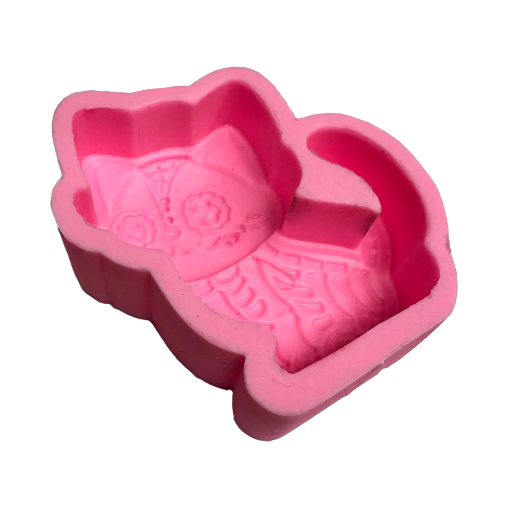 Molde Silicón 3D - Gato con cola de Día de Muertos  - 9 x 8.5 x 2.7 cm
