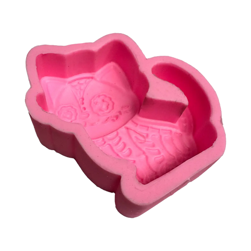 Molde Silicón 3D - Gato con cola de Día de Muertos  - 9 x 8.5 x 2.7 cm