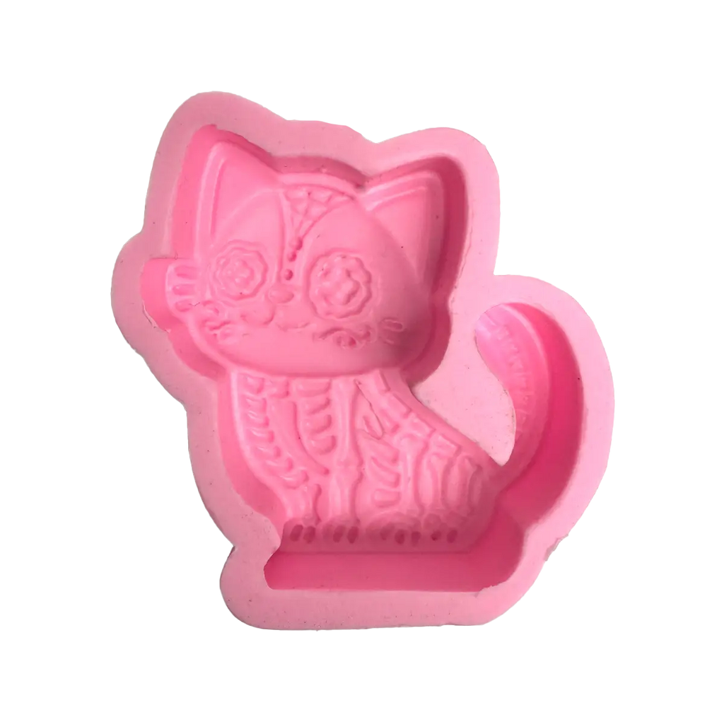 Molde Silicón 3D - Gato con cola de Día de Muertos  - 9 x 8.5 x 2.7 cm