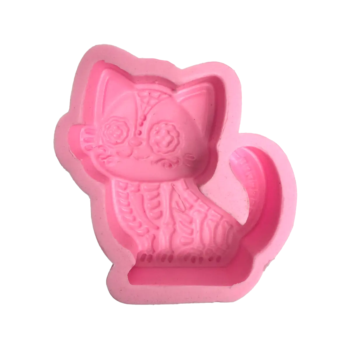 Molde Silicón 3D - Gato con cola de Día de Muertos  - 9 x 8.5 x 2.7 cm