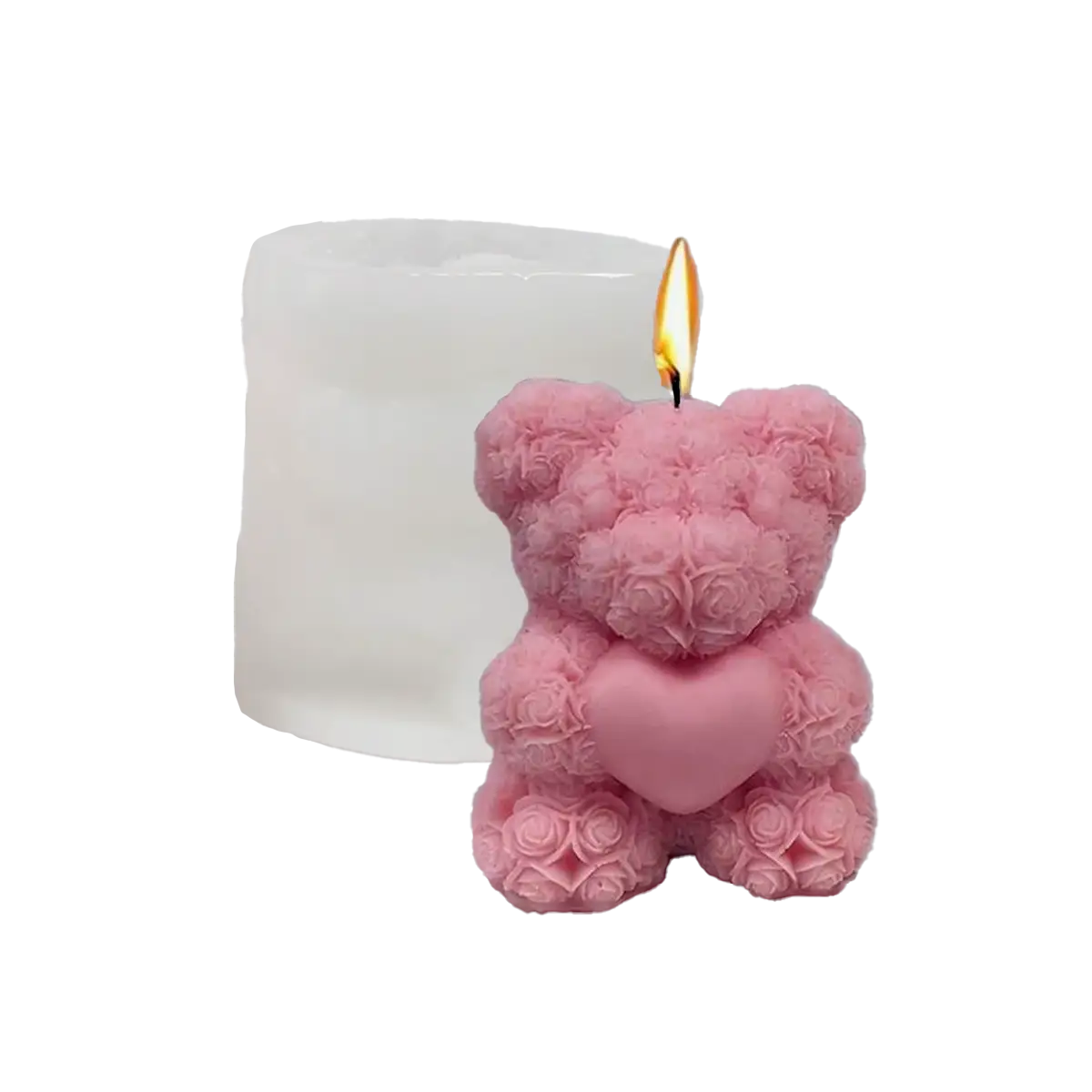 Molde Silicón 3D - Osito de flores con corazón
