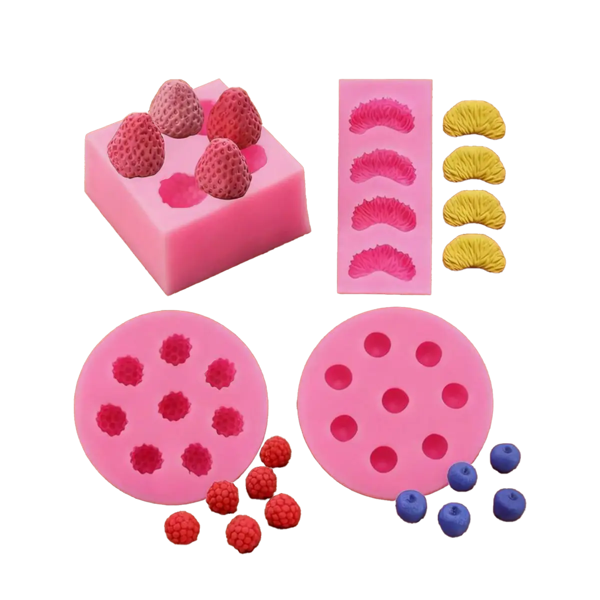 Molde Silicón 3D - Set de 4 moldes con forma de fruta
