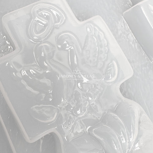 Molde de plástico - 4 cruces con arras y cisnes